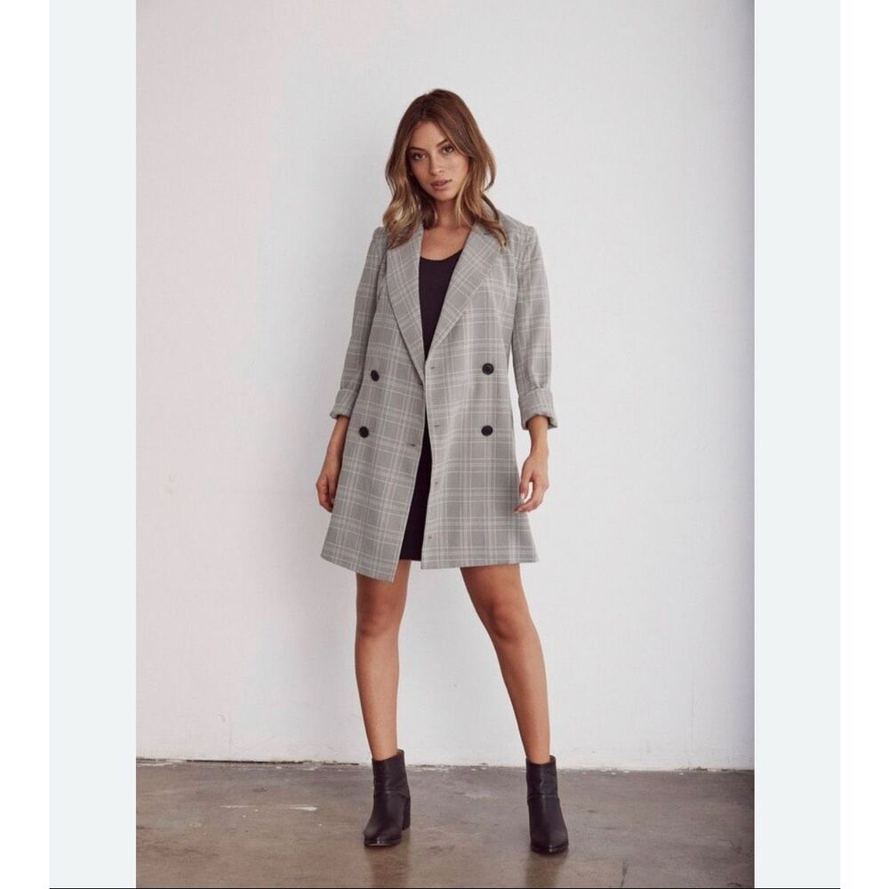 VETTA Houndstooth Convertible Blazer Dress Vest Zip Sleeve Jacket M